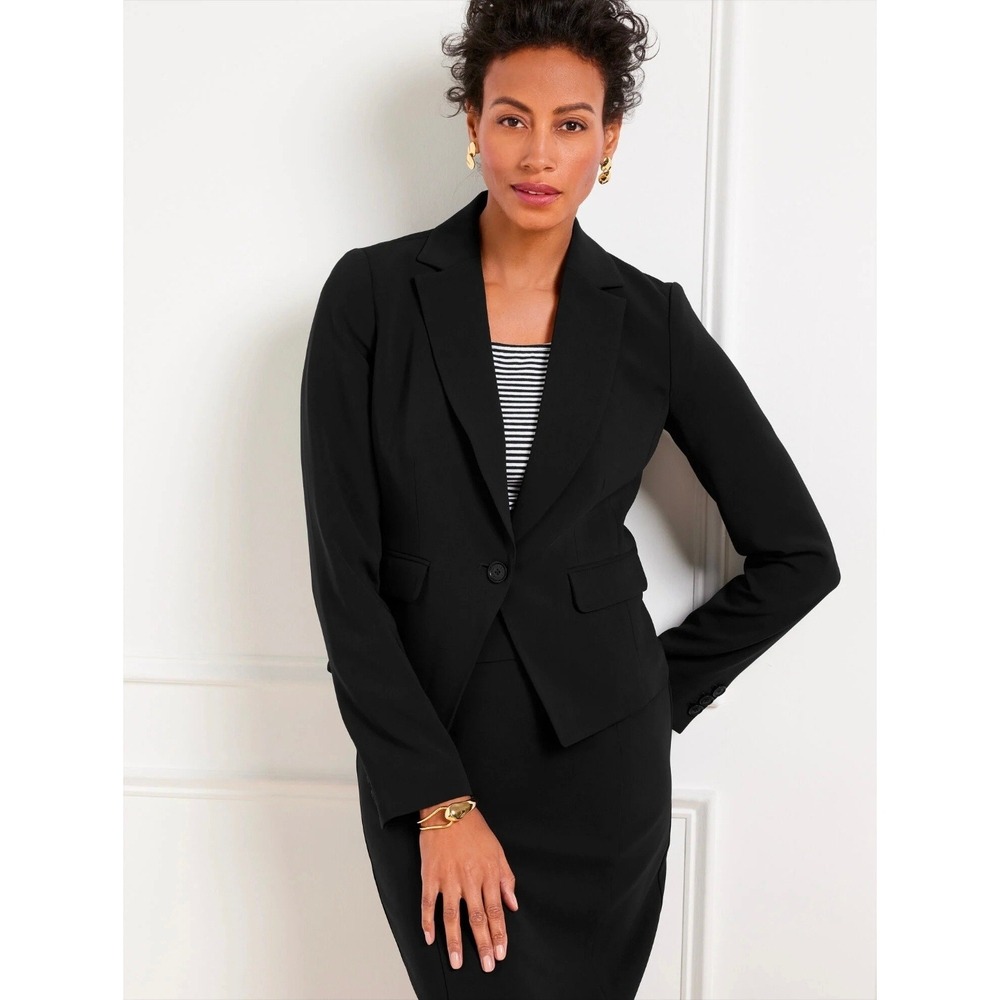 Talbots Plus Womens 18W Black Single Button Blazer Jacket Career Professional‎